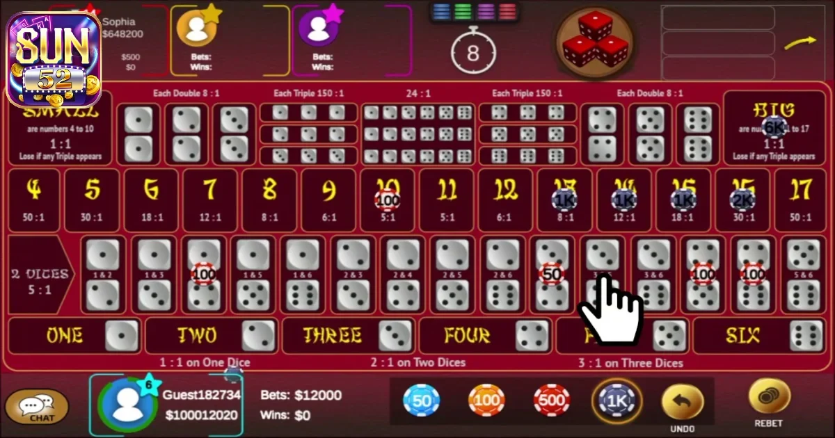 Game bài Sicbo Sun52 mức cược đa dạng với tỷ lệ thắng lớn 3 Cách tham gia chơi game bài Sicbo Sun52 dành cho newbie